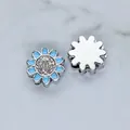 Small blue enamel flower slide charm with rhinestones for DIY 8mm jewelry straps - Light Blue Daisy (SL761)