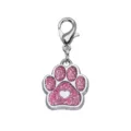 Médaille d'identité pour animal en métal argenté avec patte à paillettes roses et mousqueton - Avec Fermoir Mousqueton (HC592) / 15*18mm / Rose