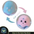 Reversible glow-in-the-dark ghost plushie showing both cute and angry facial expressions - Blue-Pink / 15cm