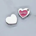 8mm heart-shaped slider charm with pink enamel and LOVE text for DIY jewelry making. - Drip Heart (SL758) / Rose Red
