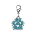 Médaille d'identité pour animal avec empreinte de patte à paillettes bleues et mousqueton - Avec Fermoir Mousqueton (HC592) / 15*18mm / Bleu lac