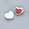8mm heart-shaped alloy slide bead with red enamel 'LOVE' design and tiny rhinestone - Drip Heart (SL758) / Red