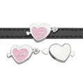 8mm silver heart-shaped slide charm with pink "LOVE" enamel and crystal - Cupid's Arrow (SL229) / Single Price / Pink