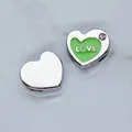 Silver heart slider charm with green enamel and LOVE text for 8mm DIY jewelry making - Drip Heart (SL758) / Green
