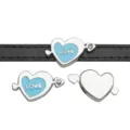 8mm heart-shaped alloy slider charm featuring blue enamel LOVE text and rhinestone - Cupid's Arrow (SL229) / Single Price / Light Blue