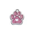 Médaille d'identification patte pailletée rose avec cœur pour colliers chat et chien - Style Standard (HC486) / 15*18mm / Rose