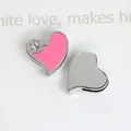 8mm silver heart-shaped alloy slider bead with pink enamel and clear rhinestone detail - Heart Style (SL557) / Hot Pink