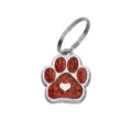 Médaille d'identification rouge pailletée en forme de patte avec cœur pour chat et chien - Avec Anneau (HC592) / 15*18mm / Rouge