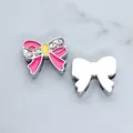 Pink enamel bow tie charm with crystals for 8mm DIY wristband and bracelet jewelry - Rose Red Bowknot (SL759)