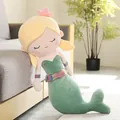 Soft mermaid princess long plush pillow toy with green tail and golden hair for kids room - 40CM / Green