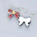 Red enamel bow-shaped slide charm for 8mm bracelets with rhinestones - Red Bowknot (SL759)