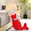 Soft mermaid princess plush pillow in red with blonde hair for kids' birthday gift - 40CM / Red