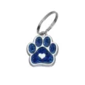 Médaille pour animaux en forme de patte à paillettes bleues avec motif de cœur - Avec Anneau (HC592) / 15*18mm / Bleu saphir
