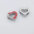 8mm heart-shaped alloy sliders with red enamel and rhinestones for DIY bracelets - Half Diamond Drip Heart (SL780) / Red