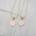 Elegant gold stainless steel round initial pendant necklace with pink enamel K and Y detail - Round Alphabet Pendant with Snake Chain (Letter-M) / White