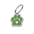 Médaille d'identification pour animal, patte pailletée verte avec cœur et anneau fendu - Avec Anneau (HC592) / 15*18mm / Vert clair