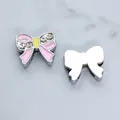 Sparkling pink enamel bow slide charm with rhinestones for 8mm DIY bracelet bands - Pink Bowknot (SL759)