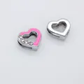 8mm heart-shaped rhinestone and pink enamel slide charms for DIY jewelry bracelet making - Half Diamond Drip Heart (SL780) / Rose Red