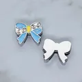 Light blue enamel bow slide charm with sparkling rhinestones for 8mm strap bracelet DIY - Light Blue Bowknot (SL759)