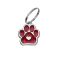 Médaille d'identification patte pailletée rouge 17x19mm avec motif cœur pour chiens - Avec Anneau (HC592) / 15*18mm / Rose rouge