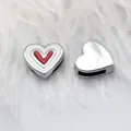 8mm heart-shaped alloy slide charm beads with white and red enamel for DIY jewelry making - Double Layer Drip Heart (SL682) / Red