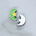 Enamel green moon and yellow star slide charms for 8mm DIY wristband and bracelet accessory - Green Moon (SL760)