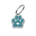 Médaille d'identité pour animaux à paillettes sarcelle, forme de patte et cœur, 17x19mm - Avec Anneau (HC592) / 15*18mm / Bleu lac