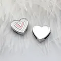 8mm silver-colored alloy heart slide charms for DIY jewelry making with pink enamel - Double Layer Drip Heart (SL682) / Pink