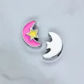 Cartoon moon and star alloy charms for 8mm wristbands in pink and silver - Rose Red Moon (SL760)