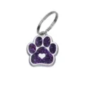 Médaille d'identité pour animaux à paillettes violettes en forme de patte - Avec Anneau (HC592) / 15*18mm / Violet