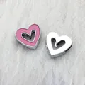 8mm heart shaped hollow alloy slider beads in pink and silver for DIY bracelet jewelry - Hollow Drip Heart (SL757) / Rose Red