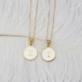 Gold stainless steel round initial necklace with white enamel drip oil pendant jewelry - Round Alphabet Pendant with Flat Cross Chain (Letter-M) / White
