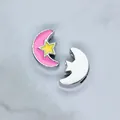 Pink and silver crescent moon star DIY alloy charms for 8mm wristbands - Pink Moon (SL760)