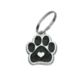 Médaille d'identité pour animal, patte pailletée avec cœur, accessoire durable 17x19mm - Avec Anneau (HC592) / 15*18mm / Noir