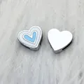 8mm silver alloy heart-shaped slider bead with blue and white enamel for DIY bracelet charms - Double Layer Drip Heart (SL682) / Light Blue