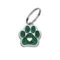 Médaille d'identification pour animal en forme de patte pailletée verte avec anneau - Avec Anneau (HC592) / 15*18mm / Vert foncé