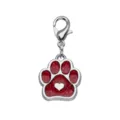 Médaille d'identification pour animaux en forme de patte rouge pailletée avec mousqueton - Avec Fermoir Mousqueton (HC592) / 15*18mm / Rose rouge