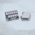 Polished silver double-decker bus slide charm compatible with 8mm leather watch straps - White Bus (SL763)