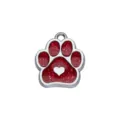 Médaille d'identité pour animal en forme de patte à paillettes rouges avec cœur - Style Standard (HC486) / 15*18mm / Rose rouge