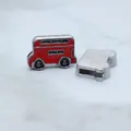 Red cartoon double-decker bus slide charm for 8mm DIY bracelet bands and wristbands. - Red Bus (SL764)