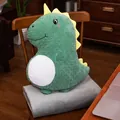 Süßes grünes Dinosaurier Plüschkissen und graue Decke 2-in-1 Cartoon Tierkissen - Dinosaurier