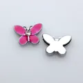 Pink enamel butterfly charm with rhinestone for 8mm DIY bracelet slide bands - Rose Red Enamel Rhinestone Butterfly (SL786)
