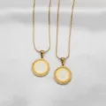 Elegant gold stainless steel initial necklaces with white enamel P and L pendants - Snake Chain Necklace with Round Lace Pendant / Letter A / White
