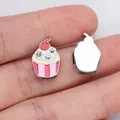 Cute pink enamel cupcake slide charm accessory for 8mm DIY bracelet strap bands - Rhinestone Ice Cream (SL197)