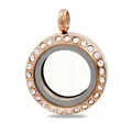 Detailansicht 20mm Edelstahl-Medaillon in Roségold mit einem funkelndem Kristallrand - Strass Floating Locket / 20mm / Roségold