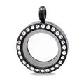 Detailansicht des 20 mm schwarzen, runden Strass-Edelstahl-Glas-Floating-Medaillons - Strass Floating Locket / 20mm / Schwarz