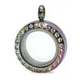 Detail von 20mm Regenbogen Edelstahl Floating Glas Medaillon Anhänger mit Kristallrand - Strass Floating Locket / 20mm / Regenbogen