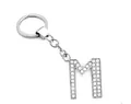 Silver alloy keychain with rhinestone-encrusted letter M pendant, 35mm size jewelry - Silver M