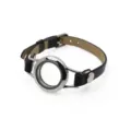 25mm stainless steel glass locket bracelet with adjustable black PU leather strap - Single Wrap Plain Locket Bracelet / 25MM Stainless Steel (Magnetic Flip Open) / Black