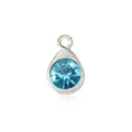 Silver water drop alloy pendant featuring a brilliant blue faceted birthstone - Open Loop Style / Lake Blue